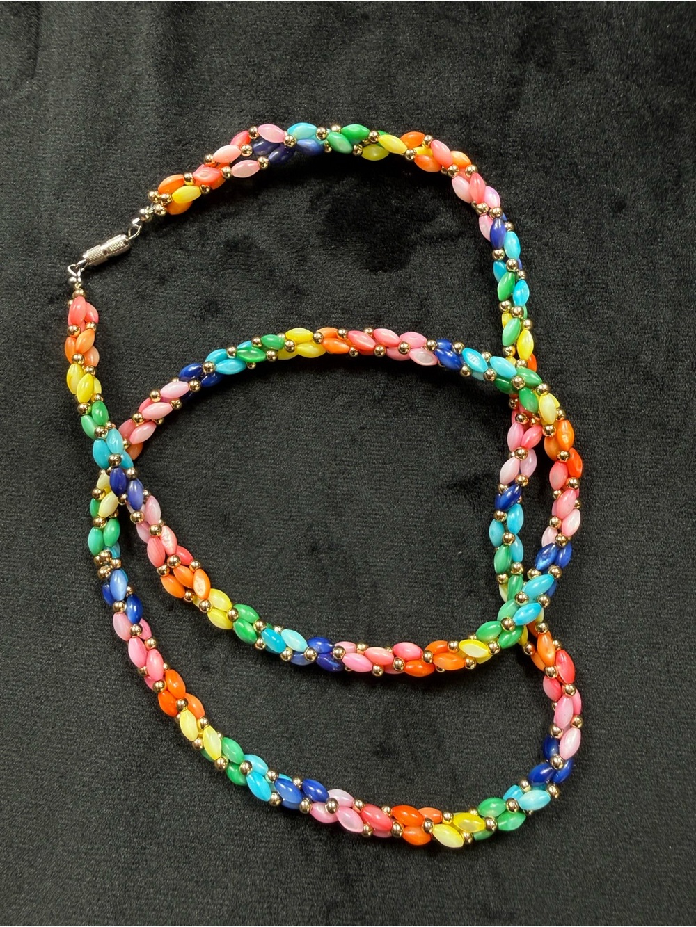 Vintage Rainbow Braided Bead necklace.